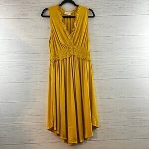 Maeve Gold Sleeveless Fit and Flare Midi Dress Size L